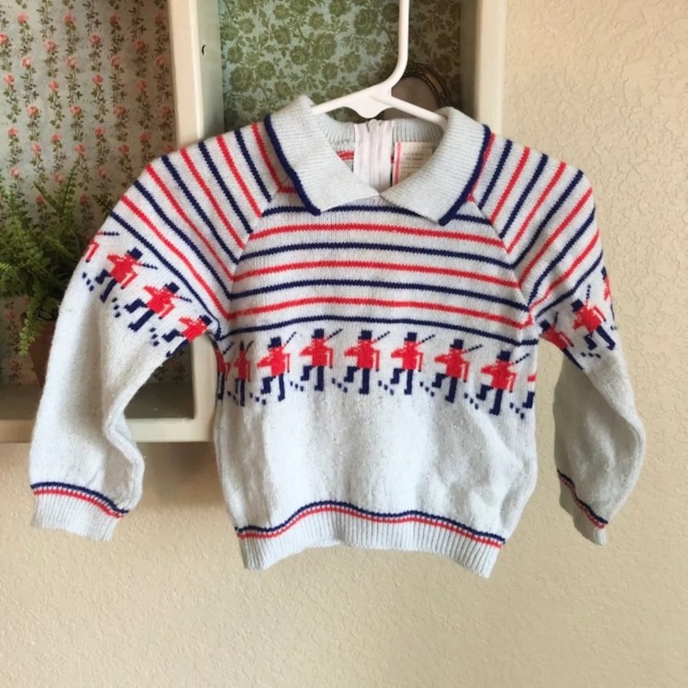 Vintage Baby Boy Sweater with Collar Toy Soldier